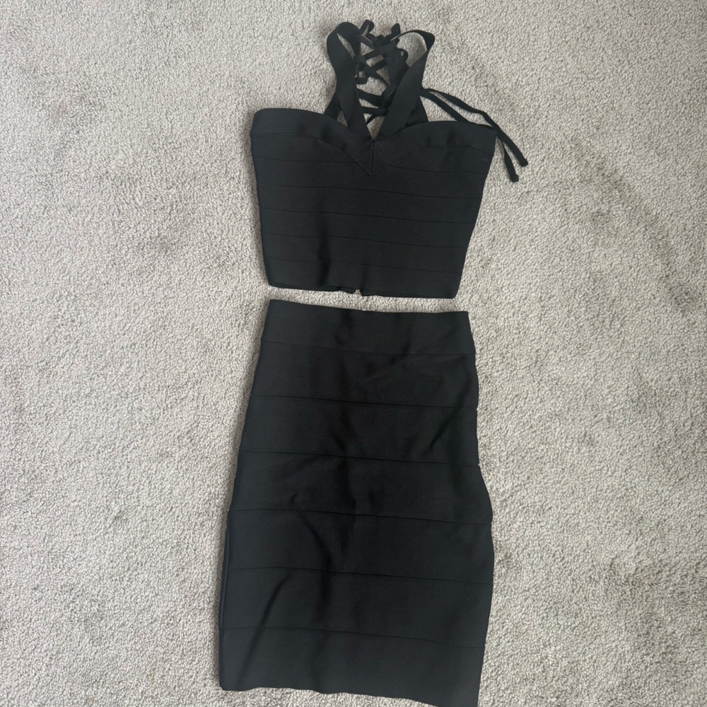 Bebe Elegant Black Bandage 2 piece Set
